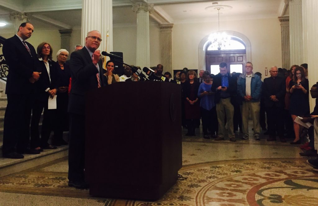 Senator Barrett calls for an end to modern debtors' prisons at State House Rally