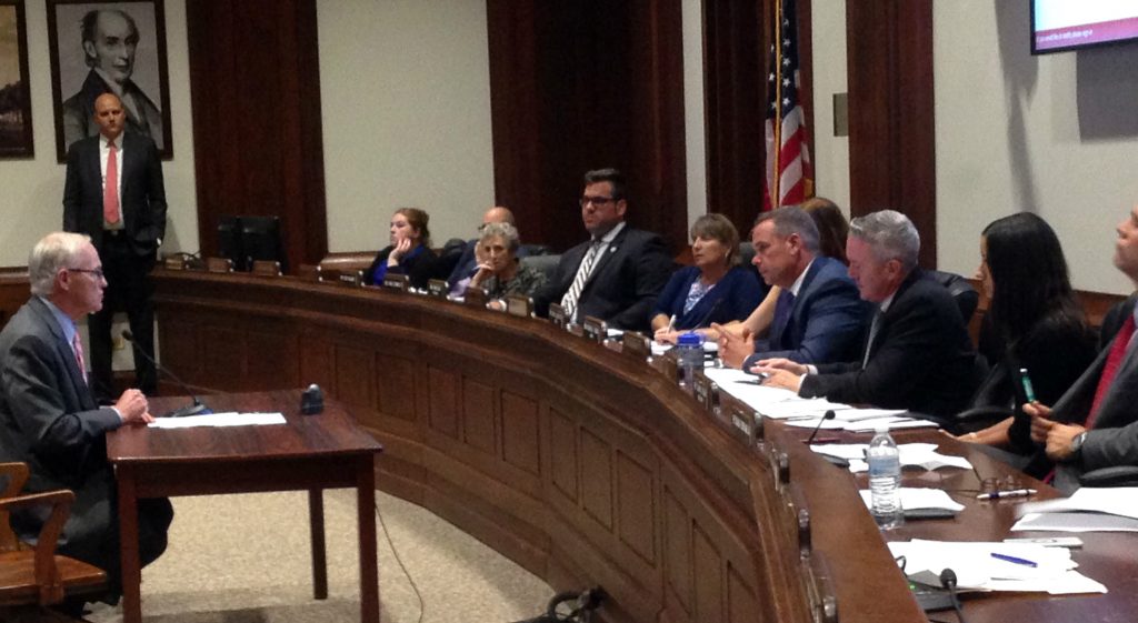 Senator Barrett discusses his bill that would guarantee state funding for a Bedford housing complex that caters to homeless veterans.