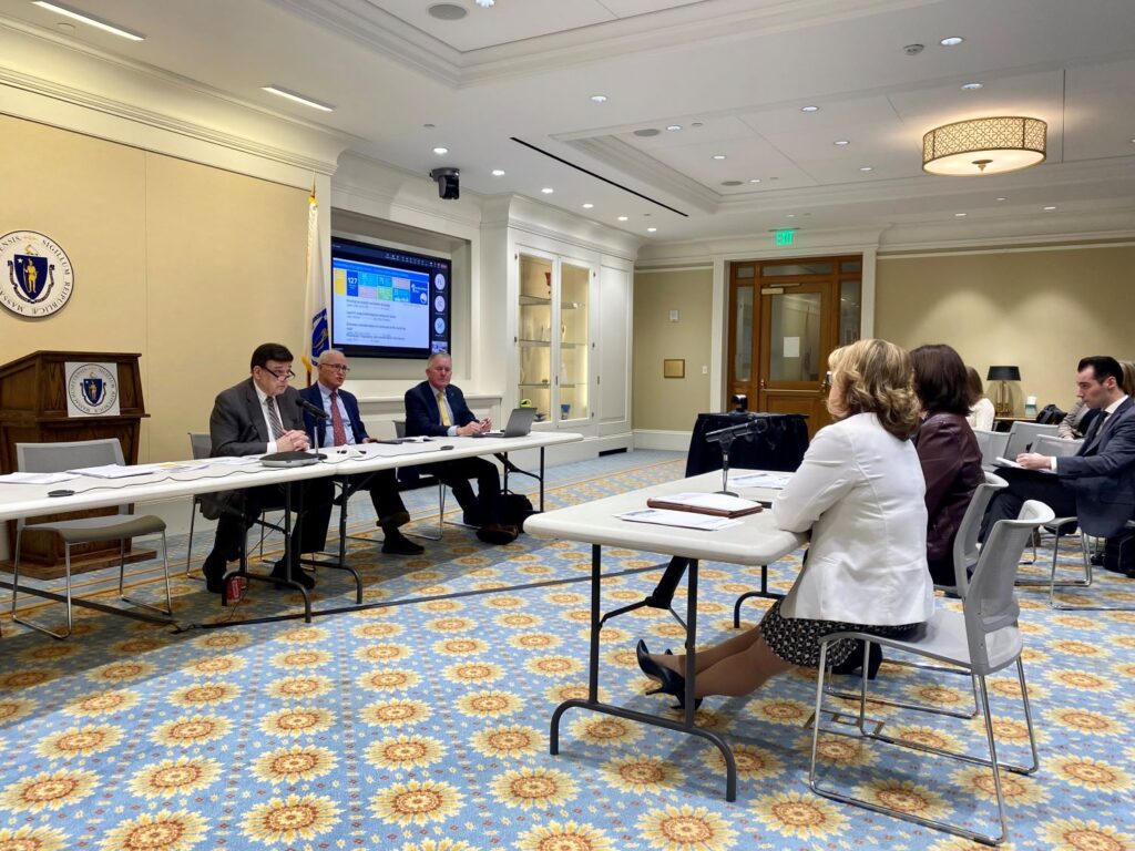 Senator Barrett and colleagues hear from emergency planners at a hearing. 