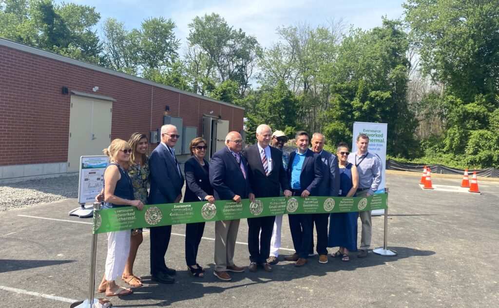 Senator Barrett participating in the ribbon-cutting at the Framingham geothermal pilot event.