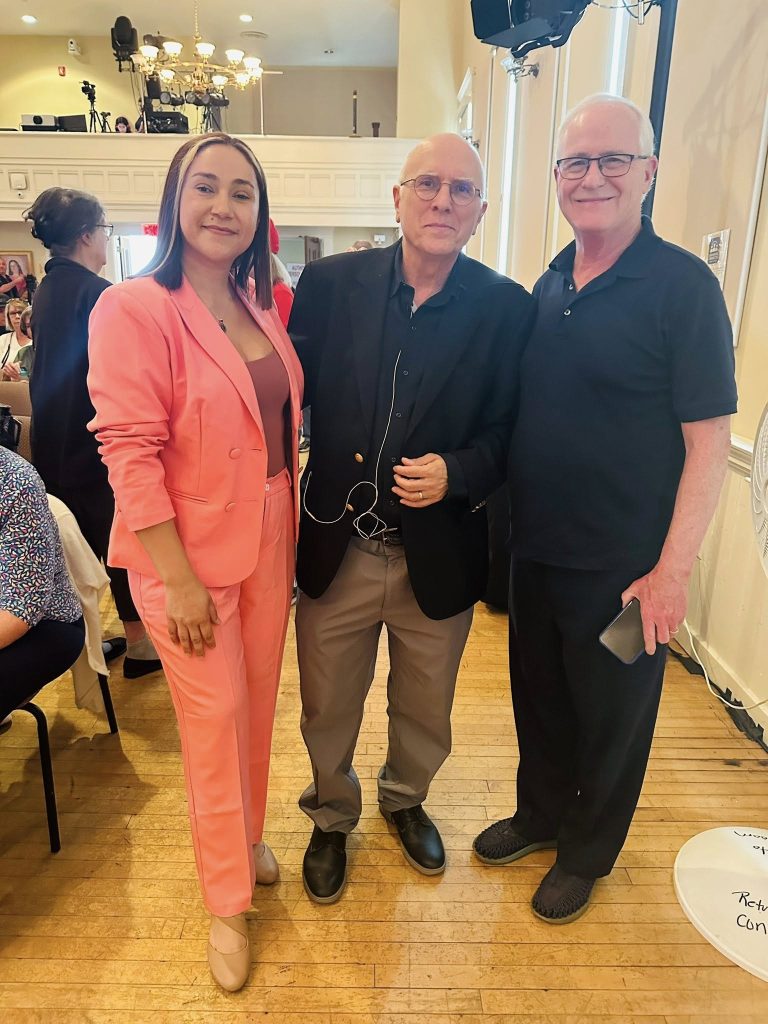 Senator Barrett stands with George Pappas and Lorena Betts.