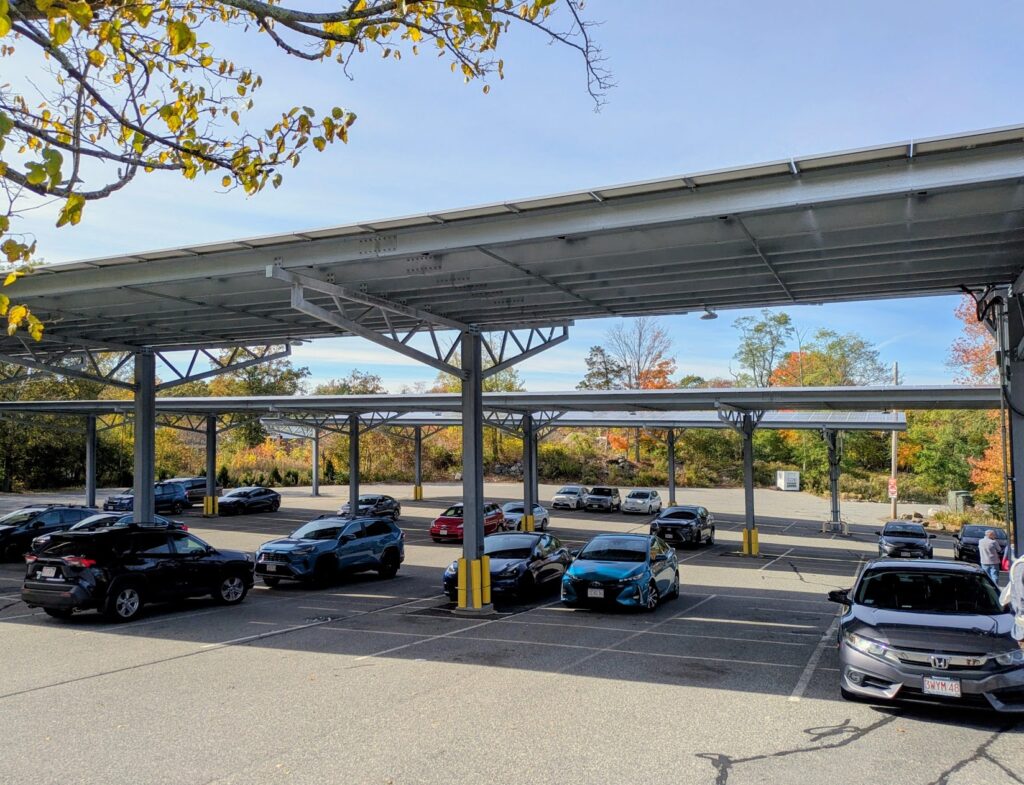 Solar canopies at Temple Emunah. 